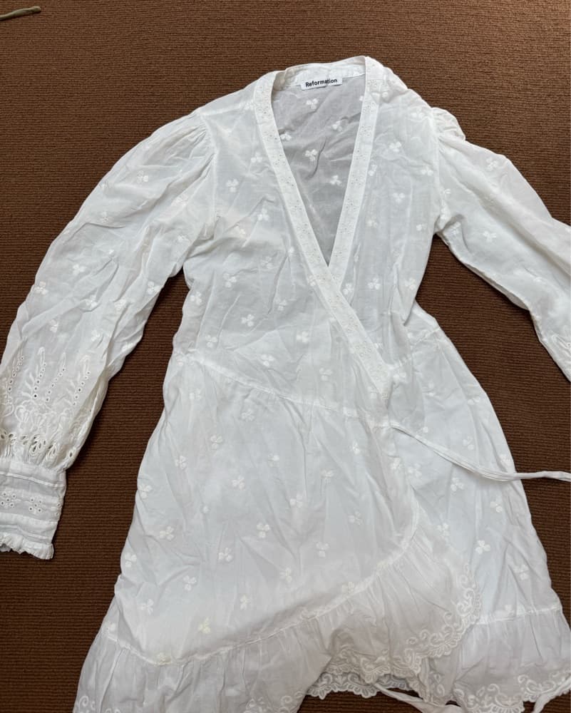 Reformation White Eyelet Wrap Dress - Image 4