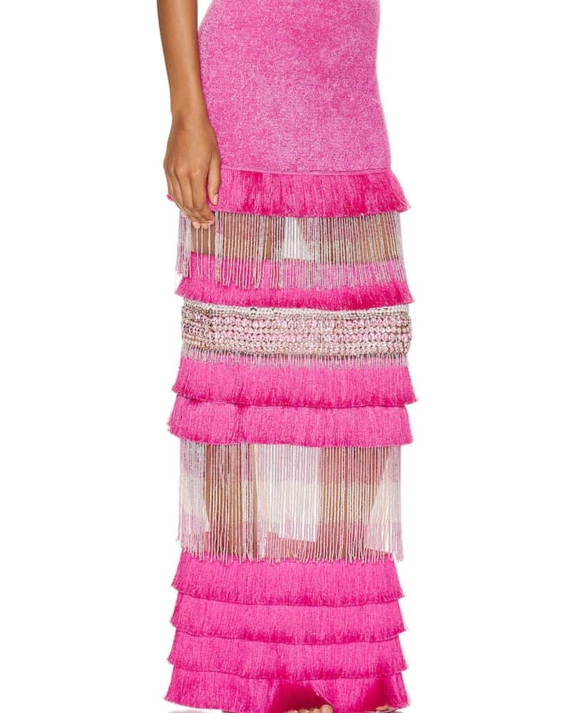 PAT BO Hand Beaded Fringe Maxi Skirt - Image 3