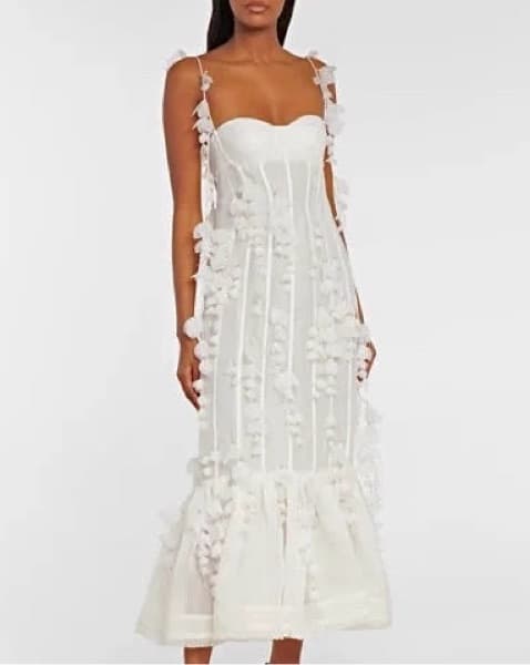 Romantic White Floral Petal Maxi Dress - Image 1