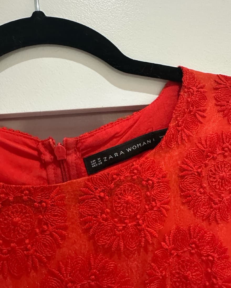 Zara Lace Organza Red Dress - Image 2