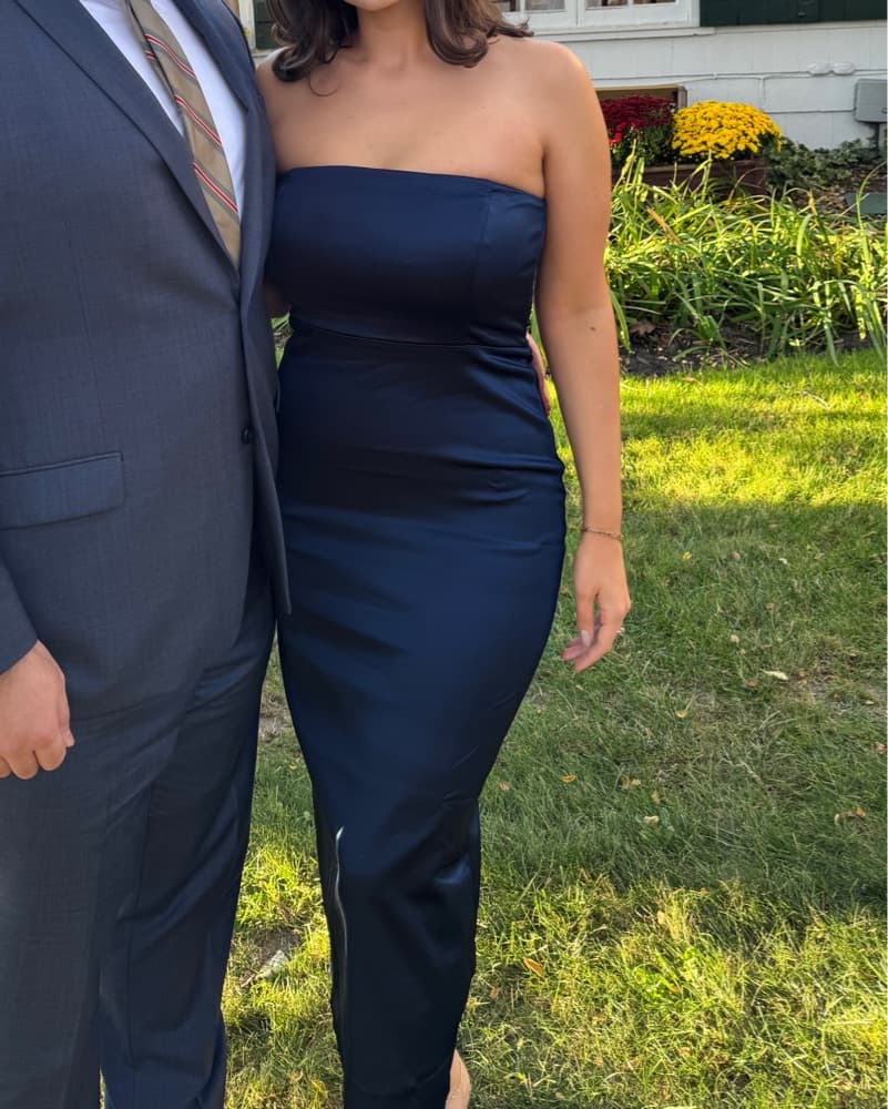 Abercrombie Satin Midi Dress Navy Blue - Image 3