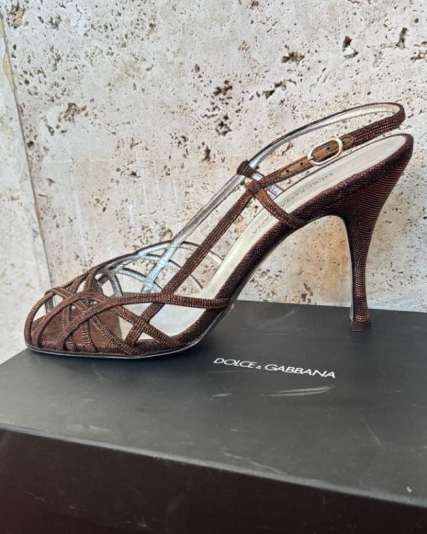 Dolce & Gabbana Metallic Strappy Heels - Image 2