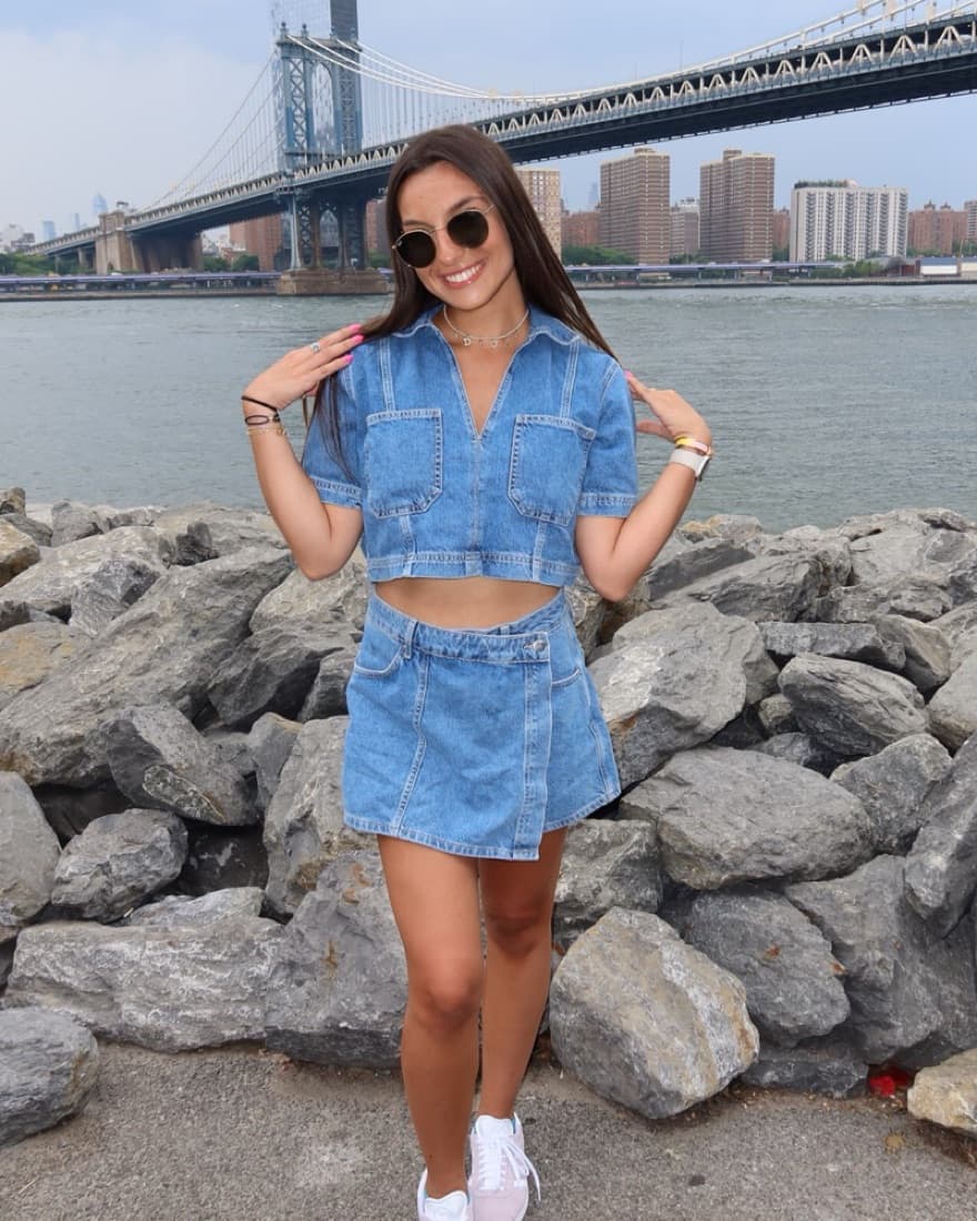Blue Denim Crop Top and Skirt Matching Set - Image 1