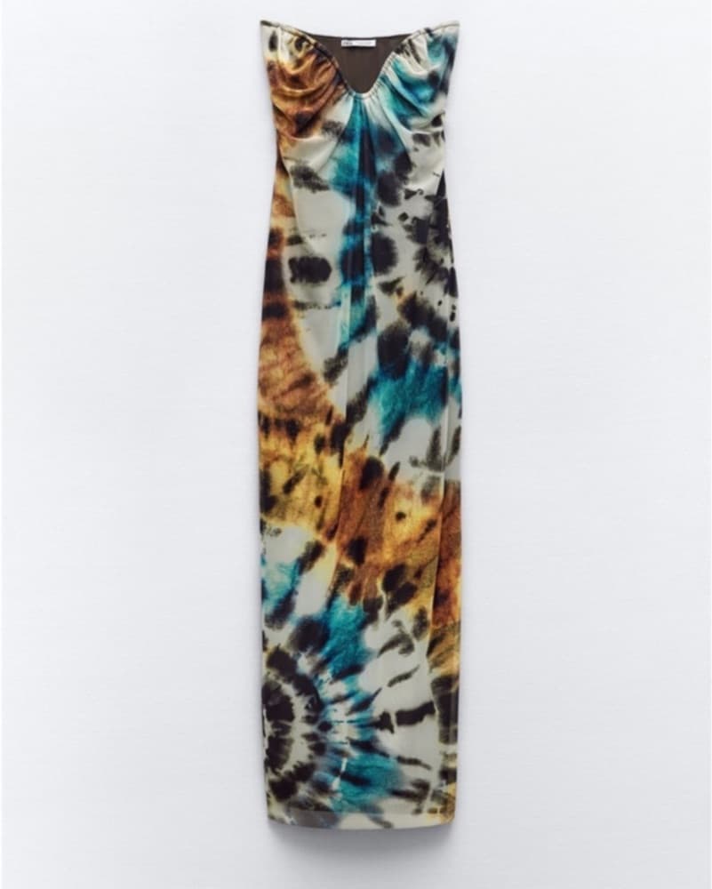 ZARA Orange/Blue Print Midi Dress - Image 1