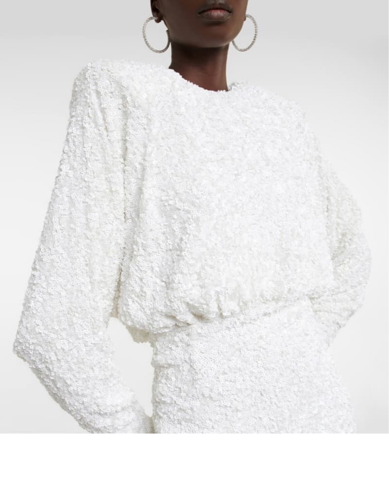 White Sequin Shoulder-Pad Midi Bridal  - Image 3