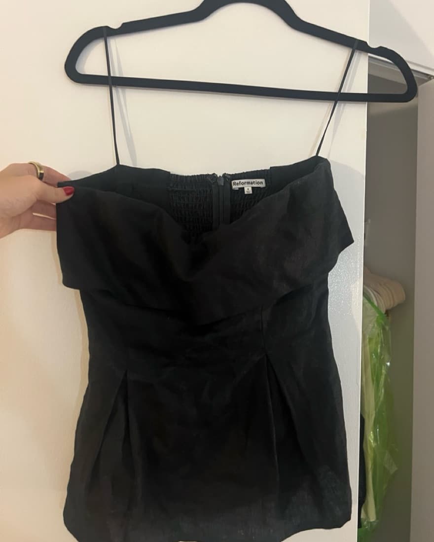 Reformation Black Linen Strapless Top - Image 4