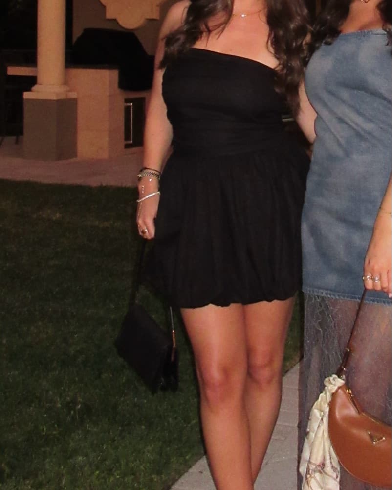 Strapless Black Mini Bubble Dress - Image 2