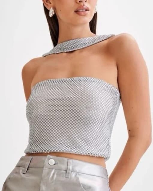Meshki Agnes Diamante Mesh Halter Top - Image 3