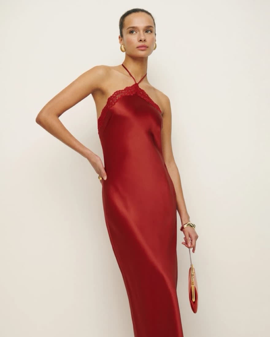 Reformation Silk Red Dress - Image 5