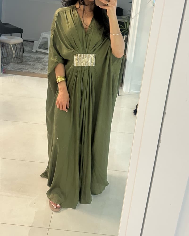 Elegant Olive Green Maxi - Kaftan - Image 1