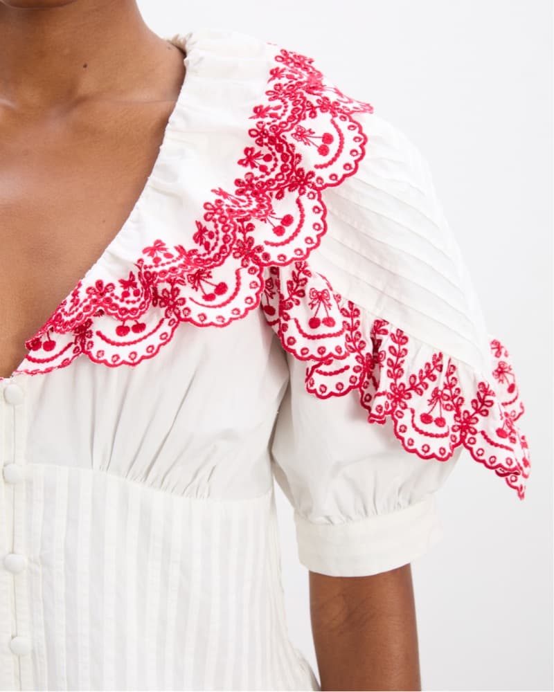 Embroidered Cherry Puff Sleeve Blouse - Image 4