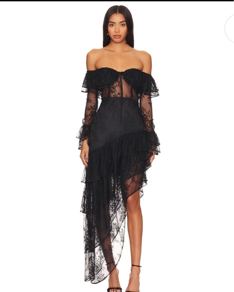 Black Corset Lace Midi Dress - Image 1