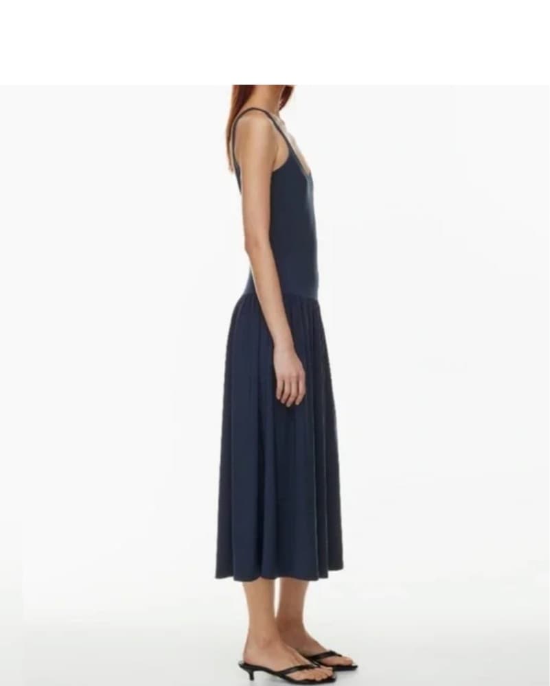 Drop Waist  Navy Midi Dress - Image 2