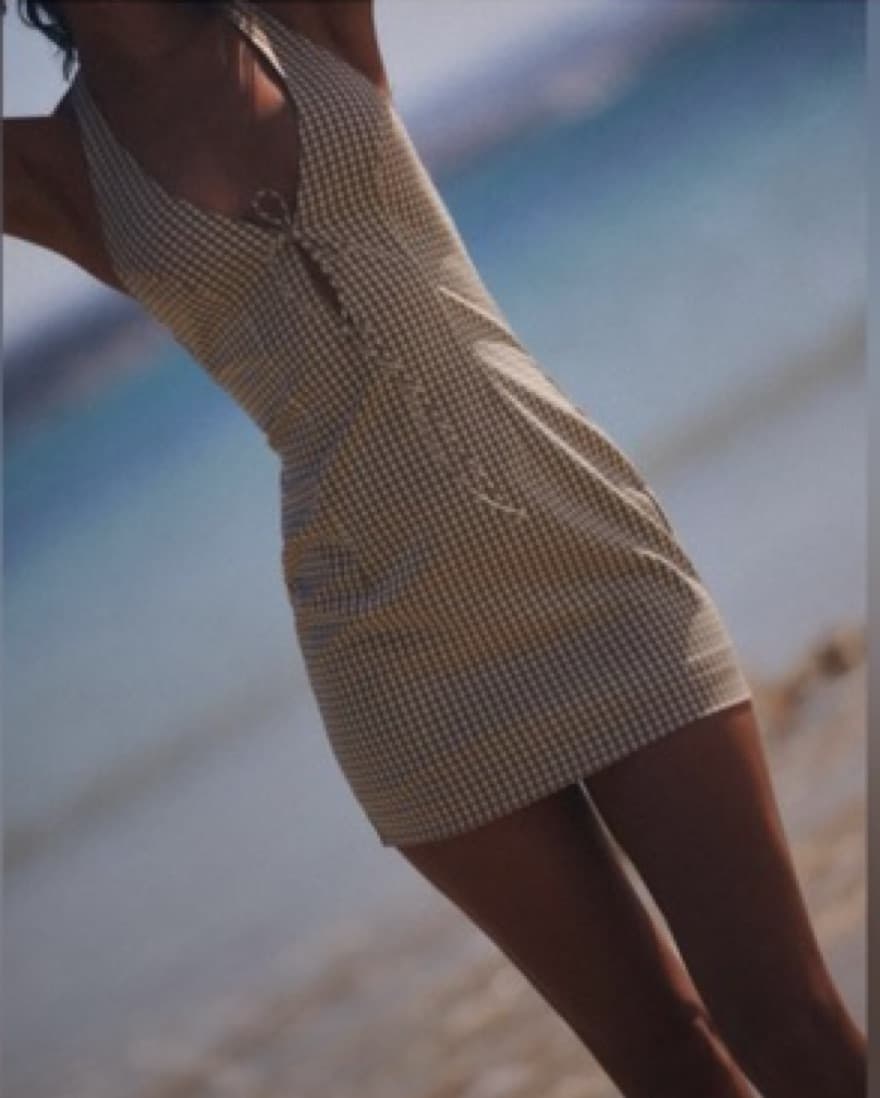 Tan And White Checkered Halter Dress - Image 3