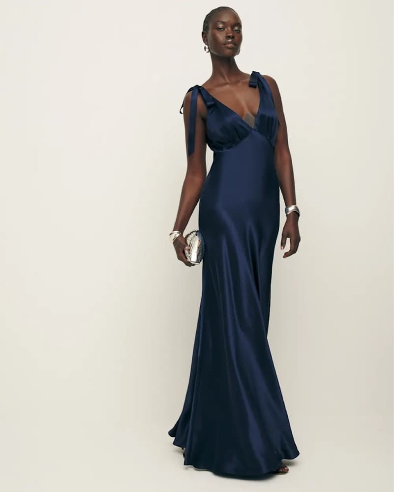 Reformation Navy Pernille Silk Dress - Image 2