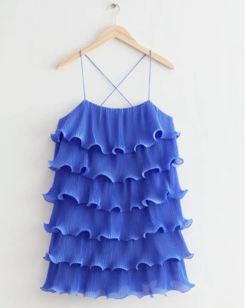 Blue Strappy Ruffle Mini Dress - Image 3