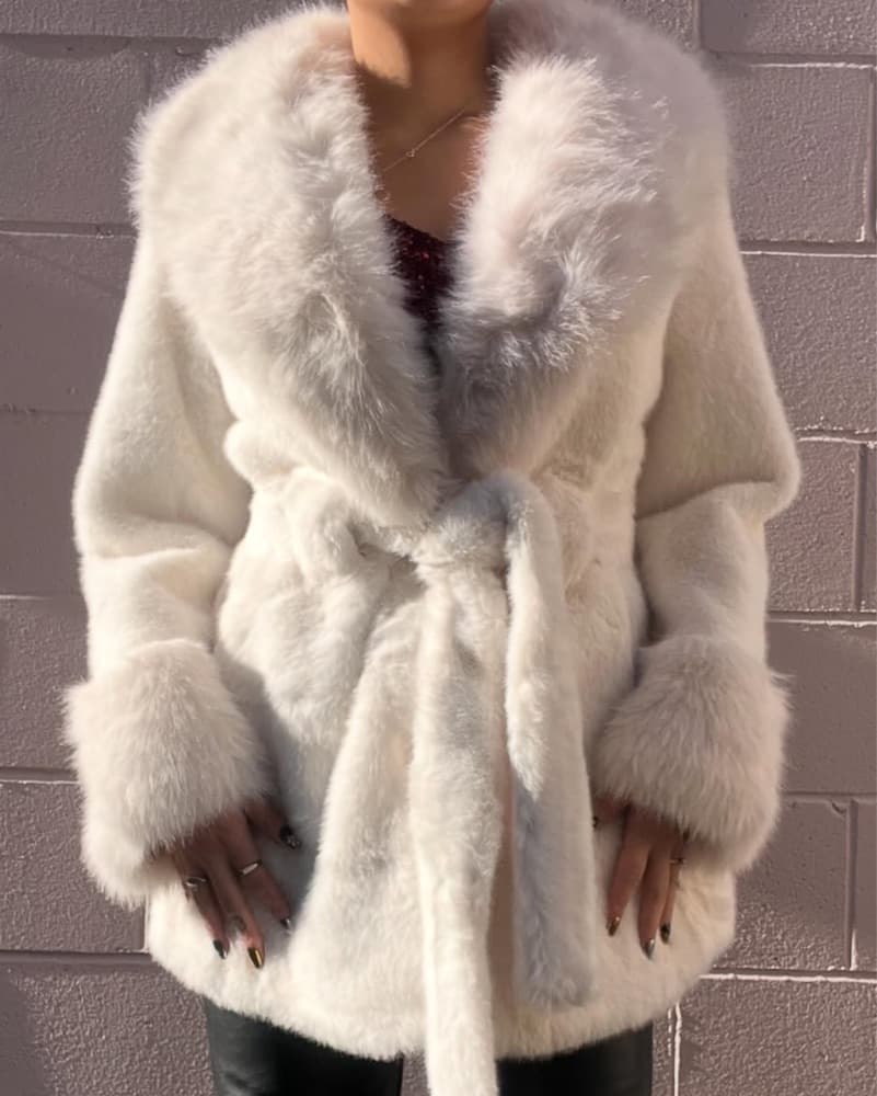 White Faux Fur Coat - Image 1