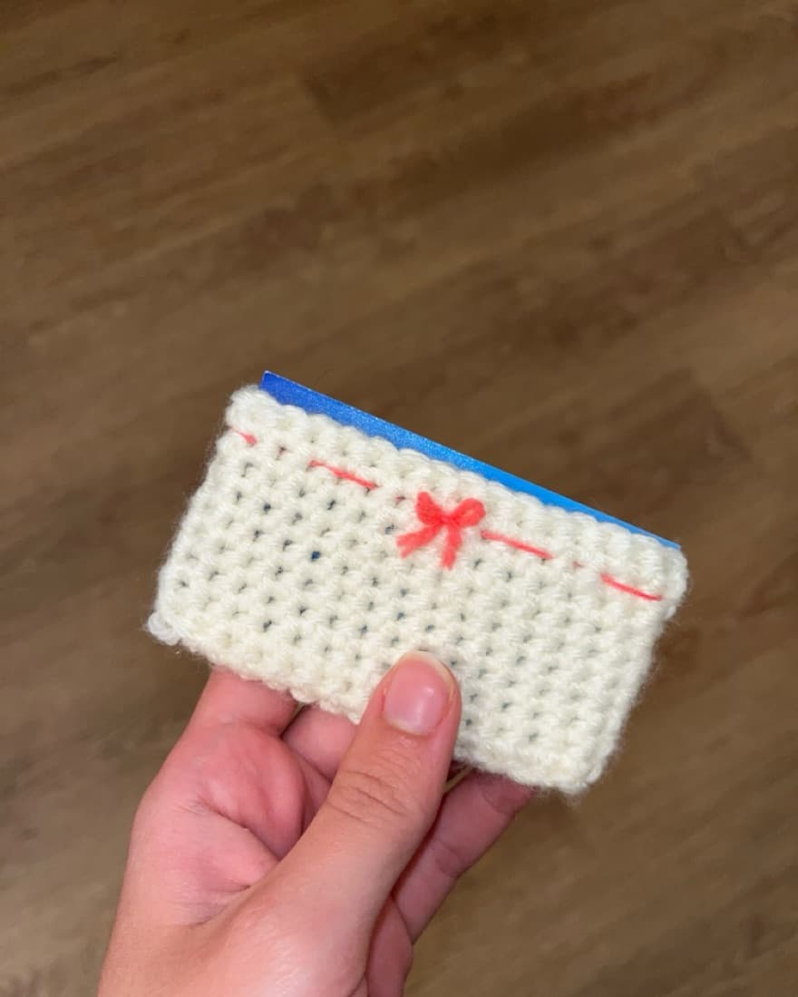 Crochet Pink Bow Coquette Card Holder  - Image 1