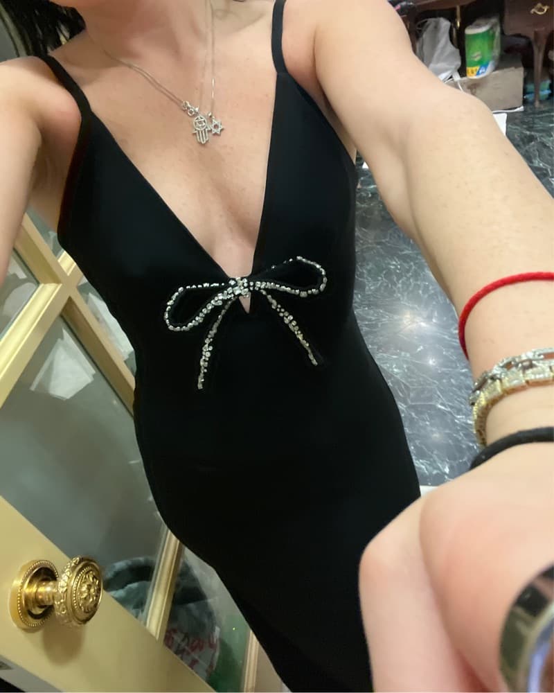 Glamorous Rhinestone Bow Spaghetti Strap Maxi Dress - Image 2
