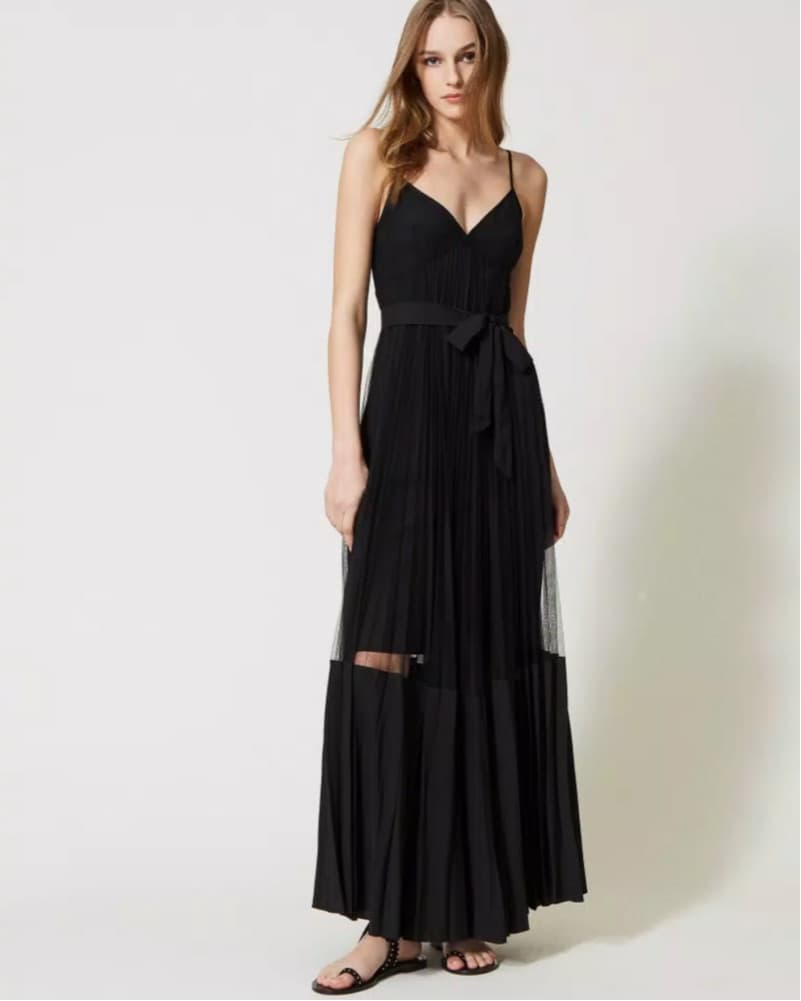 Twinset Black Tulle/Pleated Maxi Dress - Image 6