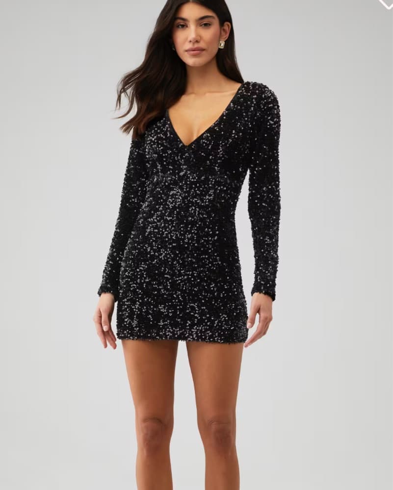 Black Sequin Mini Dress - Image 1