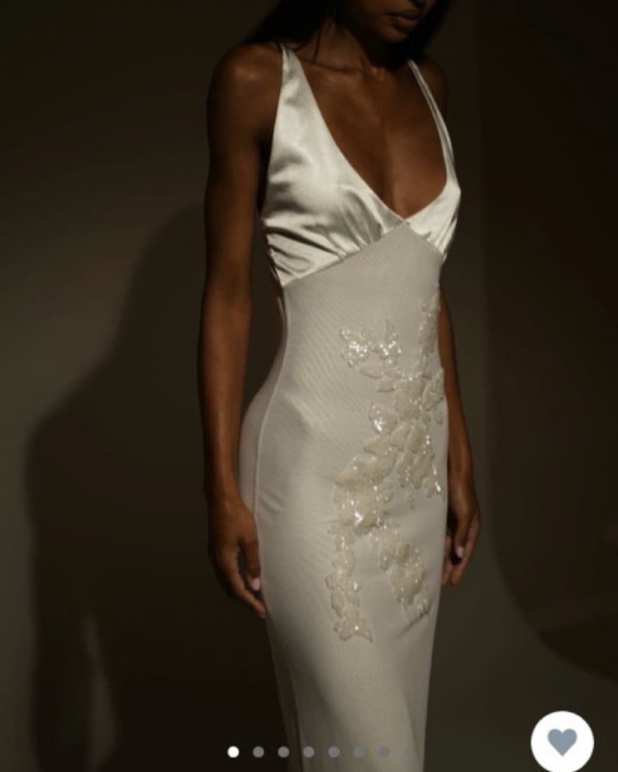 White Beaded Mesh Maxi Dress - Image 1