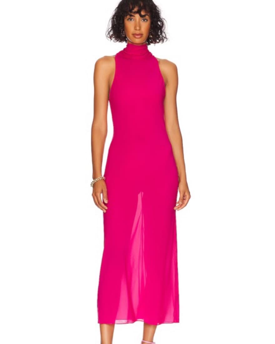 Sheer Turtleneck Slip Dress in Fuchsia P - Image 1
