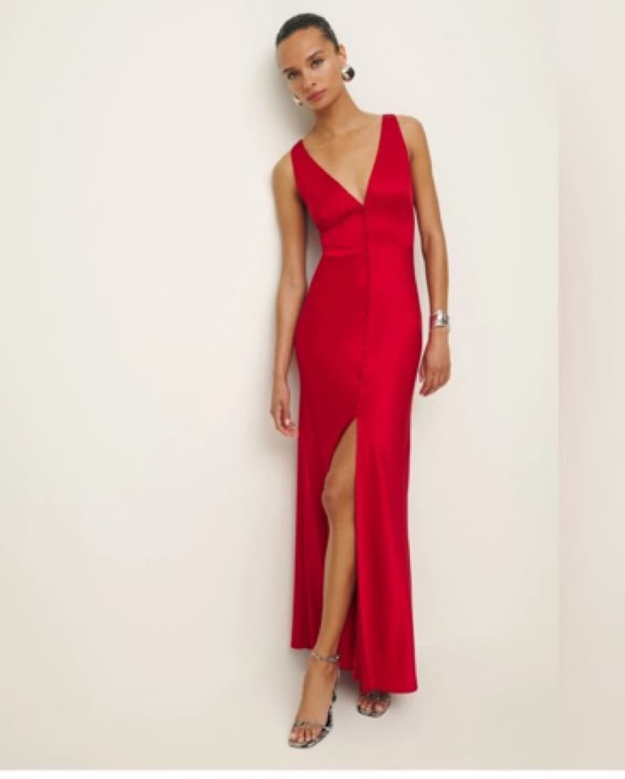 Reformation Elaine Red Sating Long Dress - Image 2