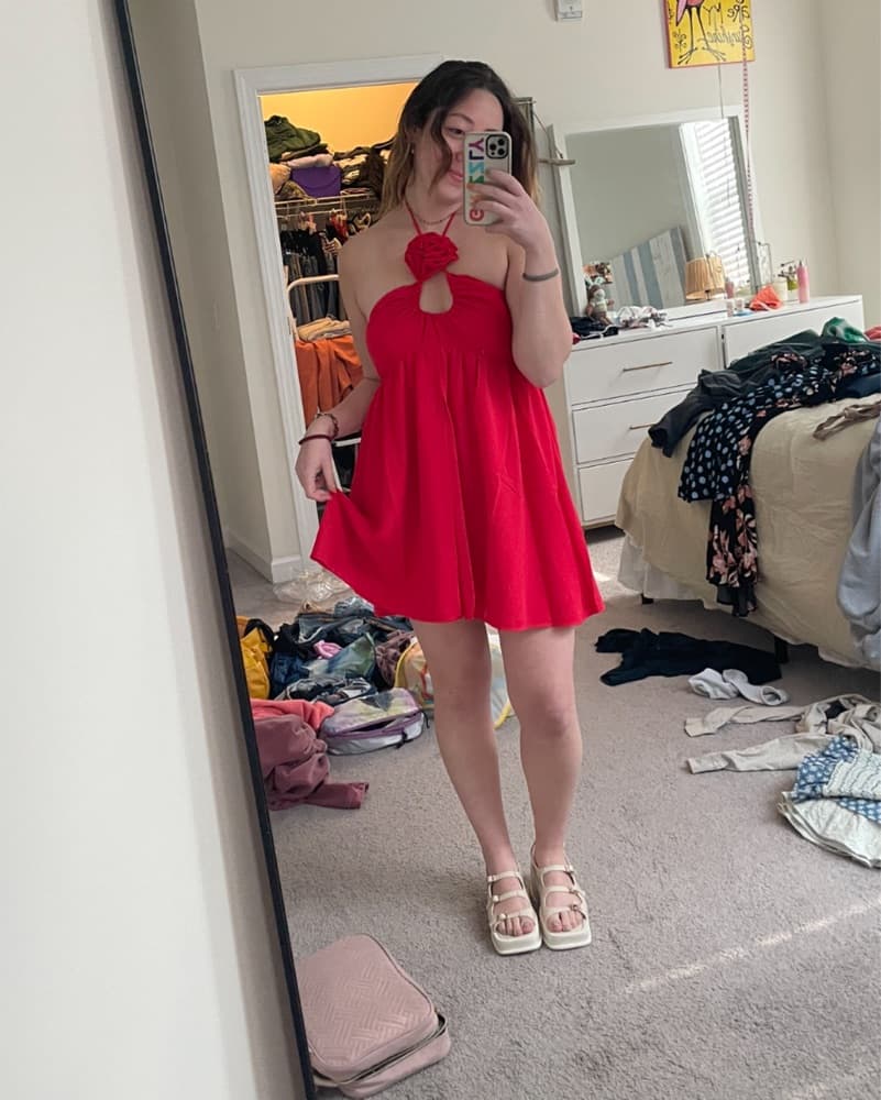 Vibrant Red Halter Mini Dress - Image 1