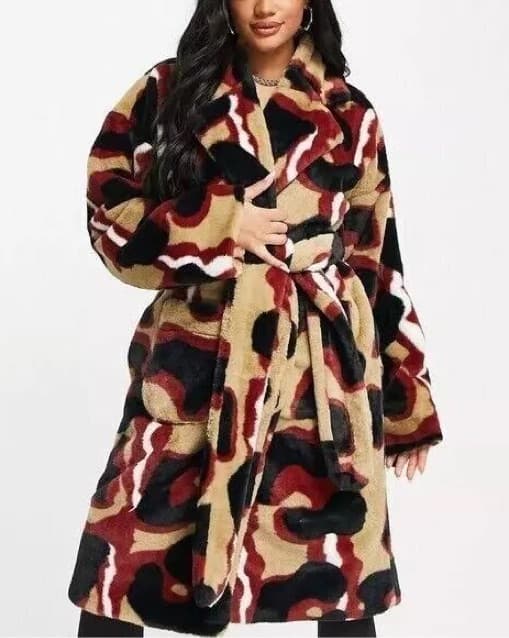 Vibrant Camo Print Faux Fur Coat - Image 2