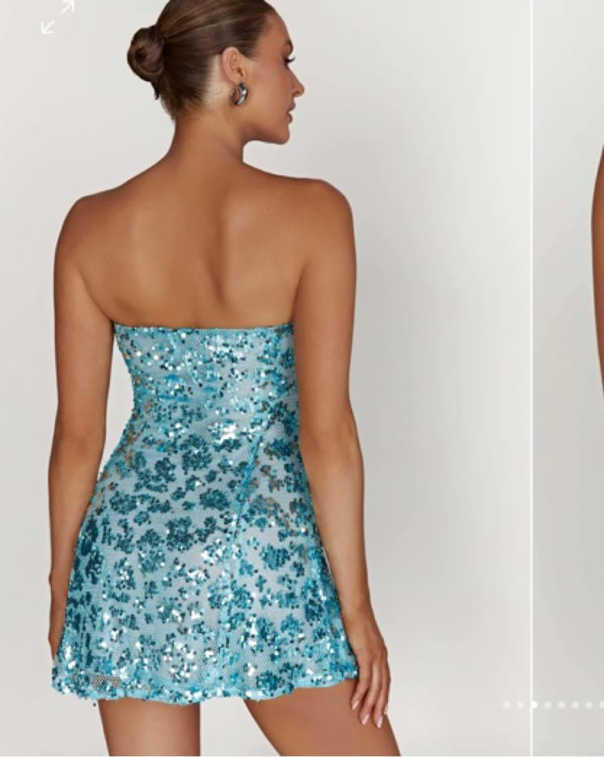 Blue Strapless Sequin Mini Dress - Image 3