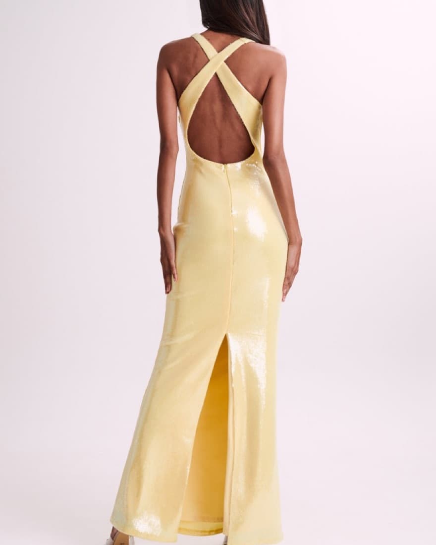 Rose Sequin Maxi Dress - Lemon    - Image 4