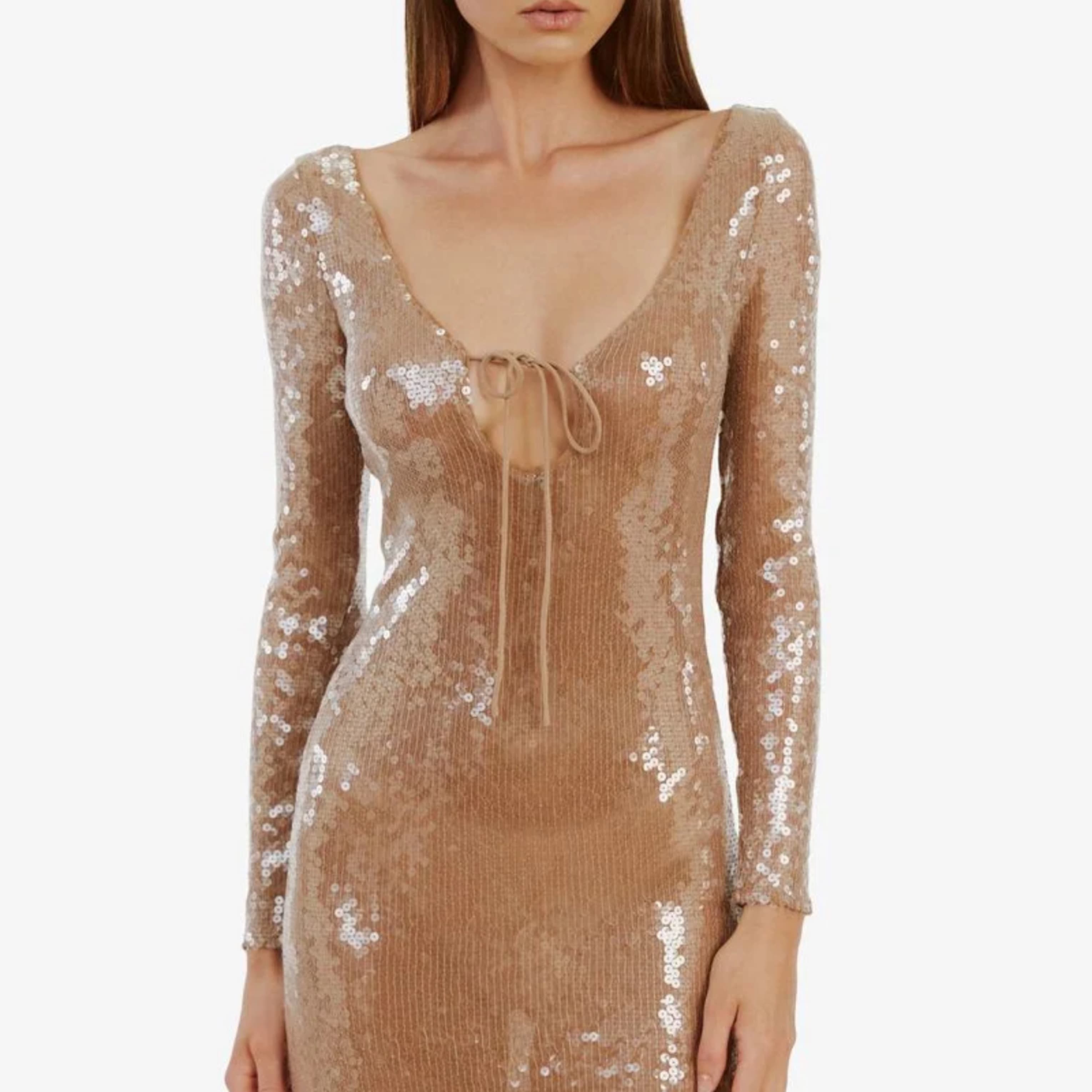 Bardot Sequin Nude Dress - Image 3