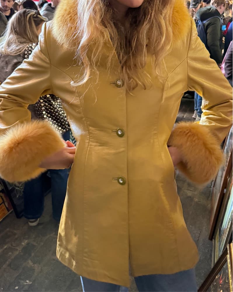 Faux Fur Trimmed Leather Coat - Image 4
