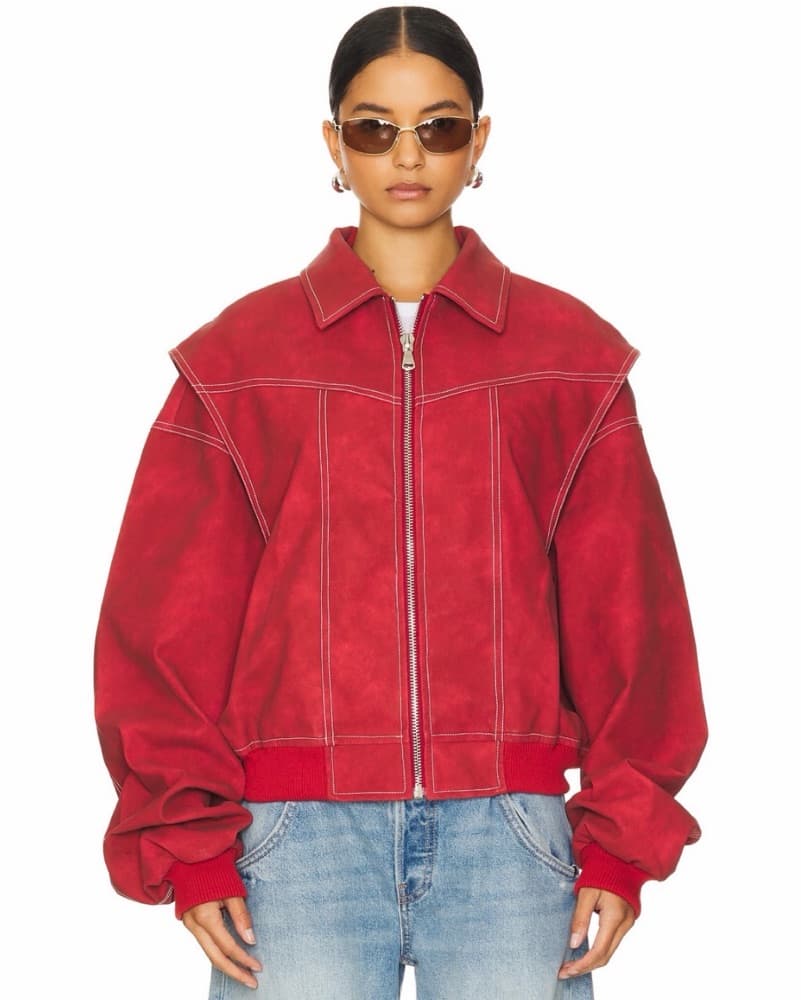 Lioness Red Leather Bomber Jacket - Image 2