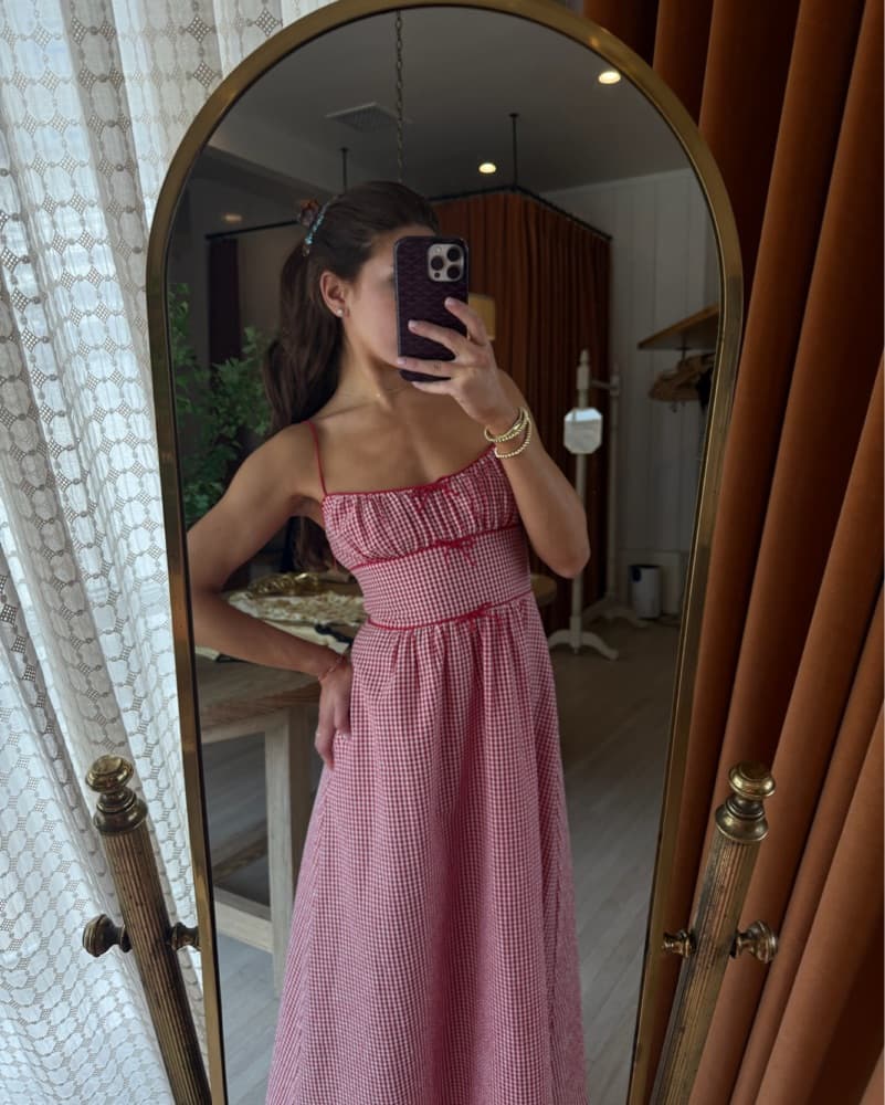 Gingham Seersucker Midi Dress - Image 3