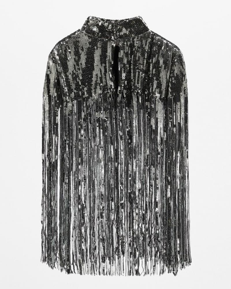 Zara Silver Sequin Fringe Top  - Image 6