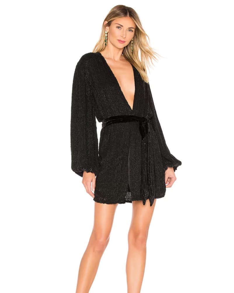 Retrofete Black Sequin Wrap Dress - Image 1