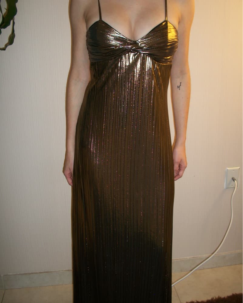 Gold Pleated Maxi Dress - Image 5