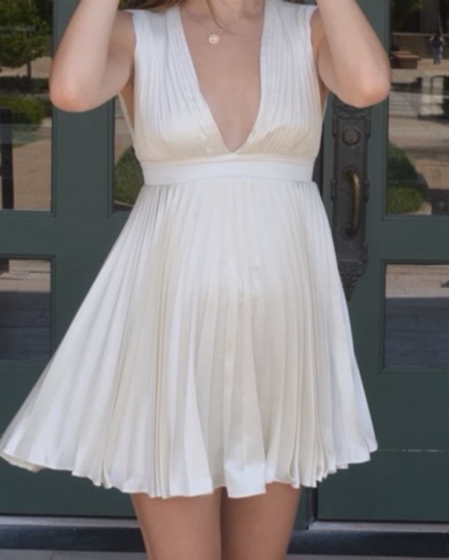 White Plunge Pleated Dress - Image 3