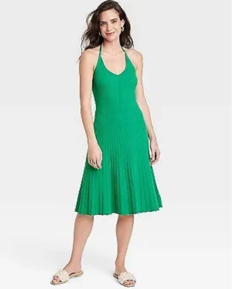Green Halter Sweater Dress - Image 1