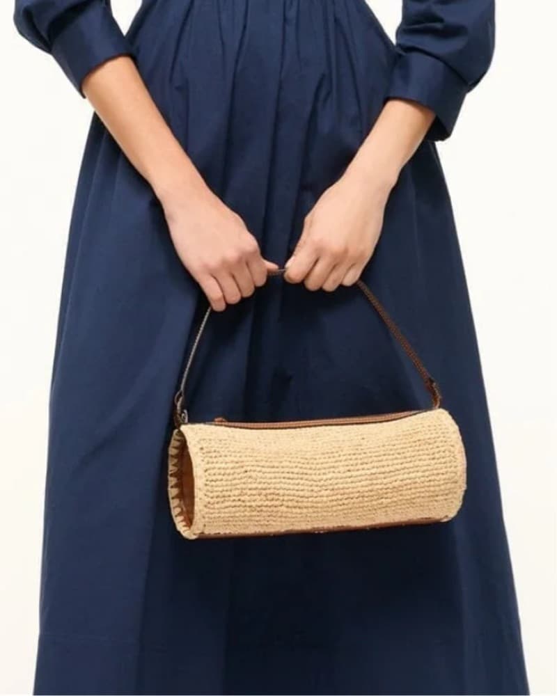 STAUD Chic Straw Barrel Bag - Image 4