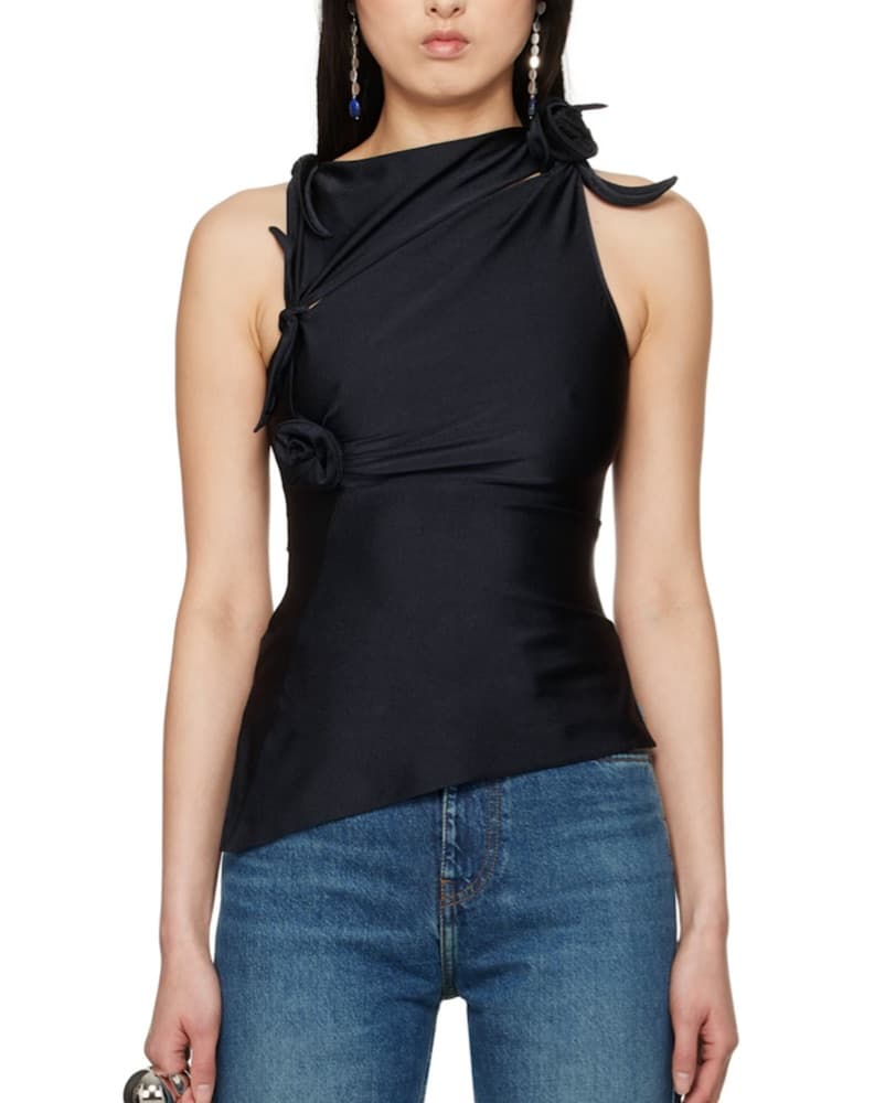 Coperni Black Asymmetric Flower Tank Top - Image 1