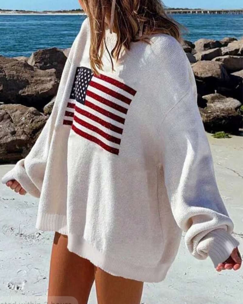 Creme American Flag Sweater - Image 2