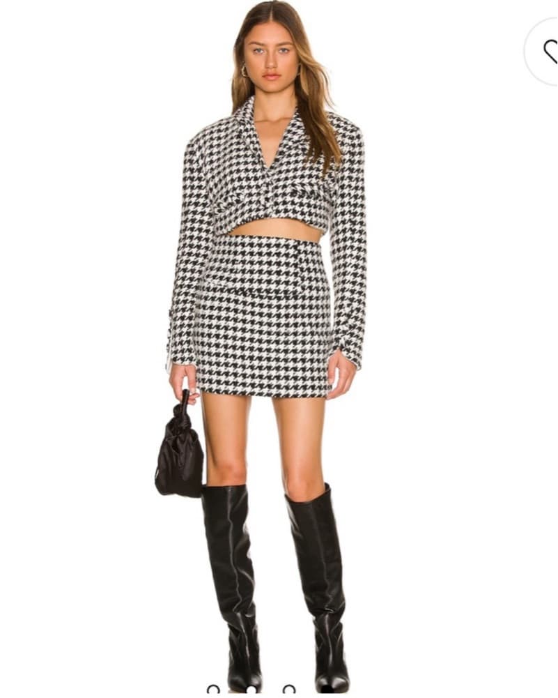 Houndstooth Print Crop Top and Skirt Set - Image 1
