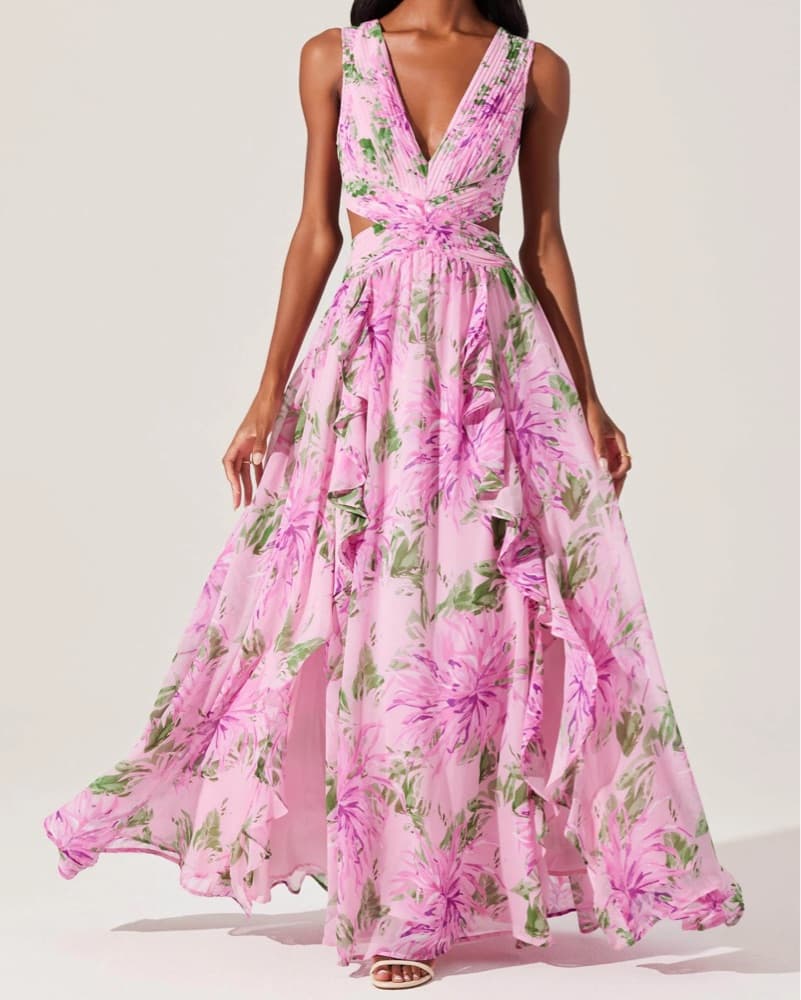 ASTR Floral Cutout Maxi Dress - Image 1