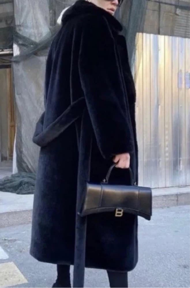 Zara Long Faux Fur Belted Coat - Image 2