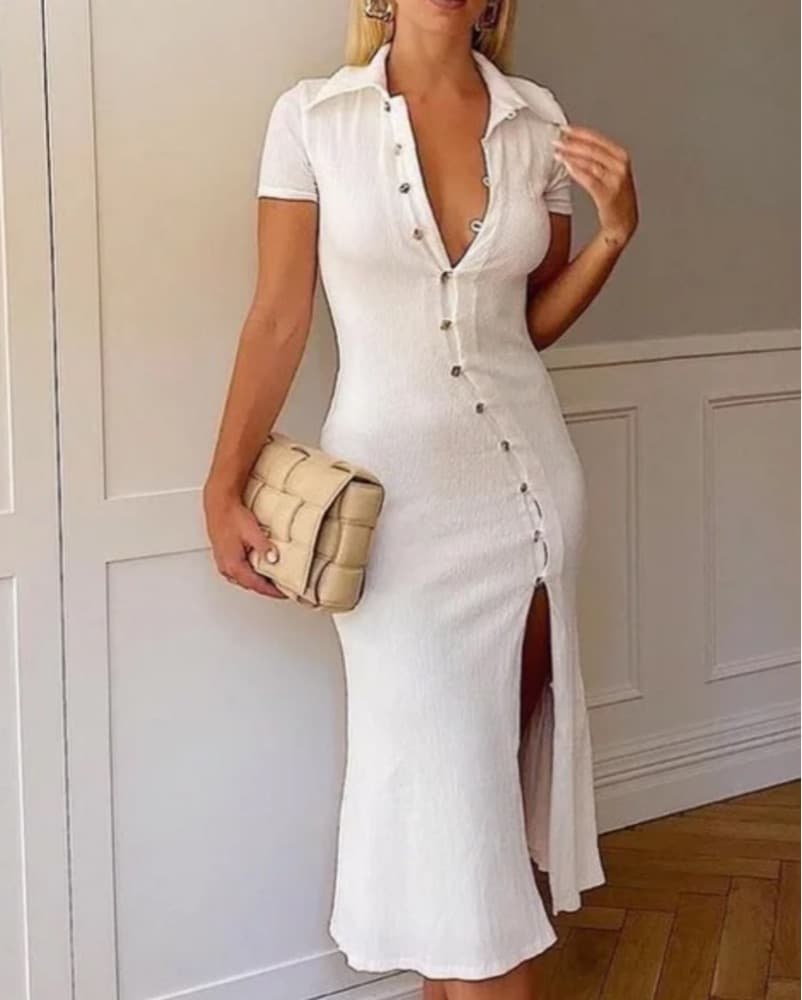 Chic White Button-Down Midi Dress - Image 2