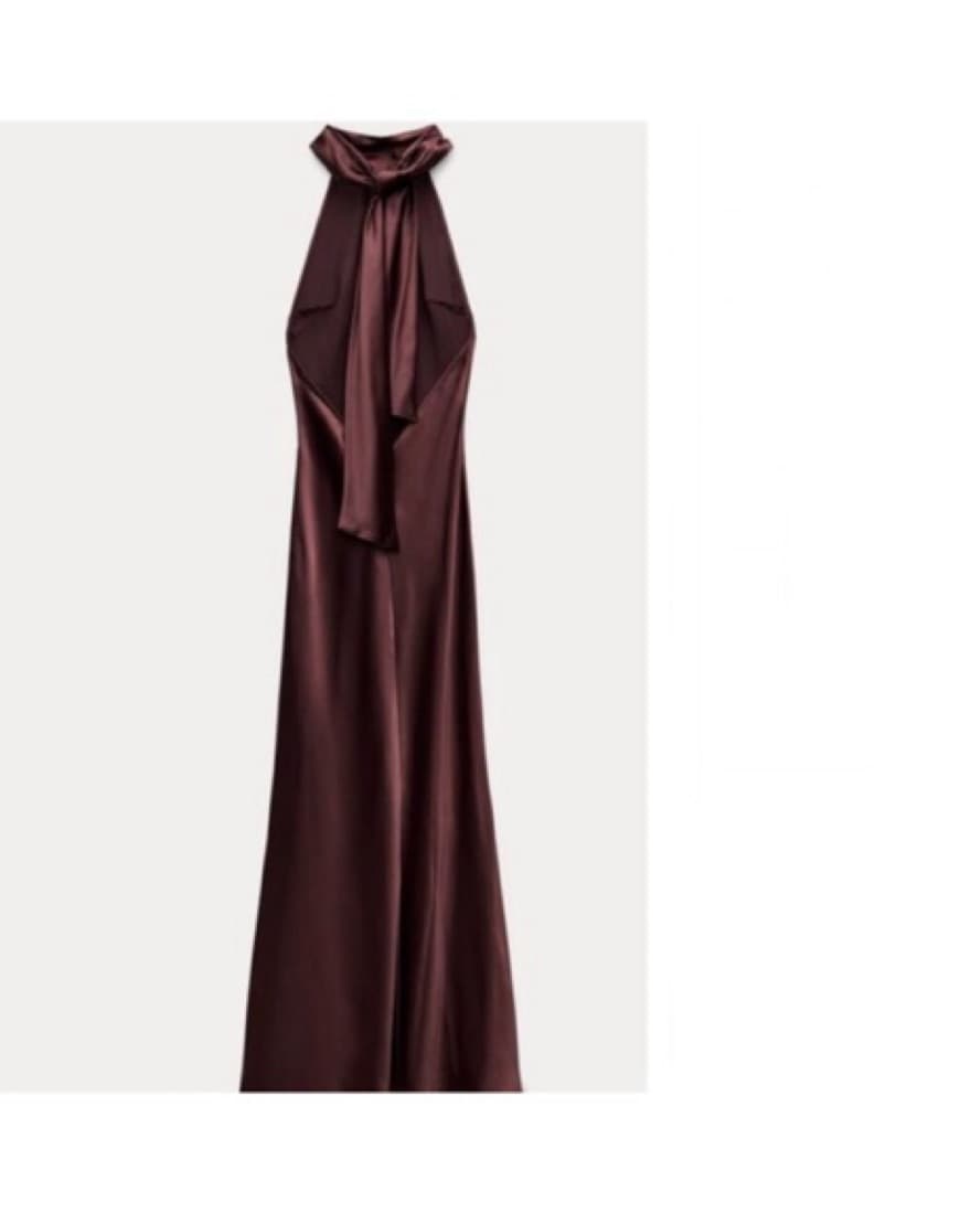 Zara Satin Effect Halter Gown - wine  - Image 2
