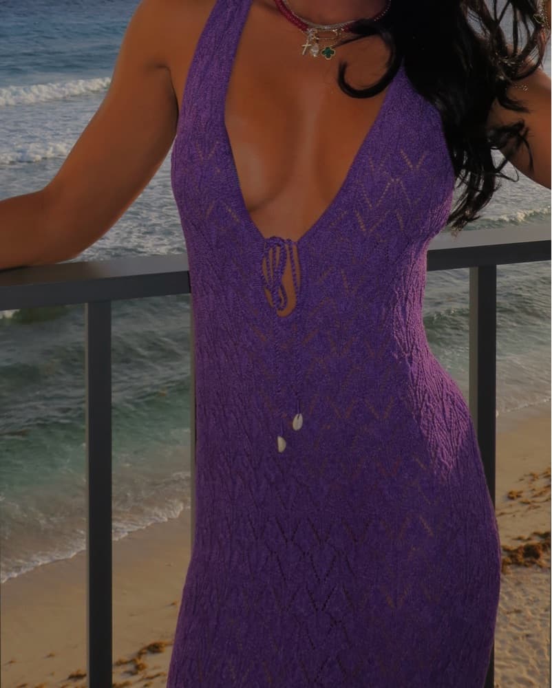 Camila Coelho Purple Abeni Keyhole Dress - Image 2